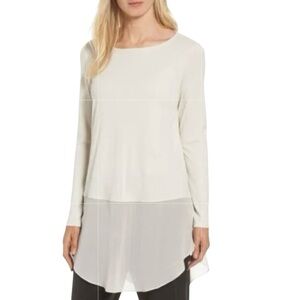 NWT Eileen Fisher 100% Stretch Silk Jersey Tunic Blouse in Bone - Size PP
